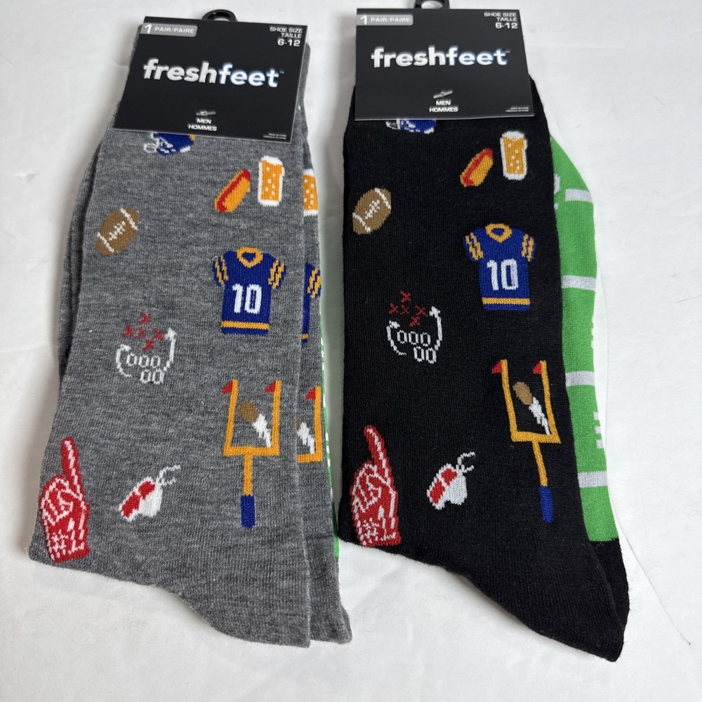 FreshFeet Football Theme Socks Adult Size 6-12 Set Of Two Pairs